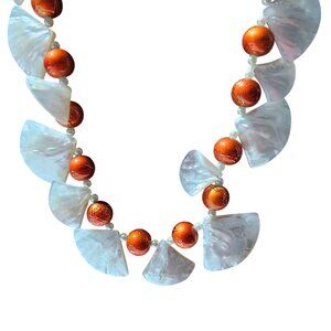Handmade Mother Of Pearl Orange Glass Bead Necklace Retro Fashion Jewelry Women